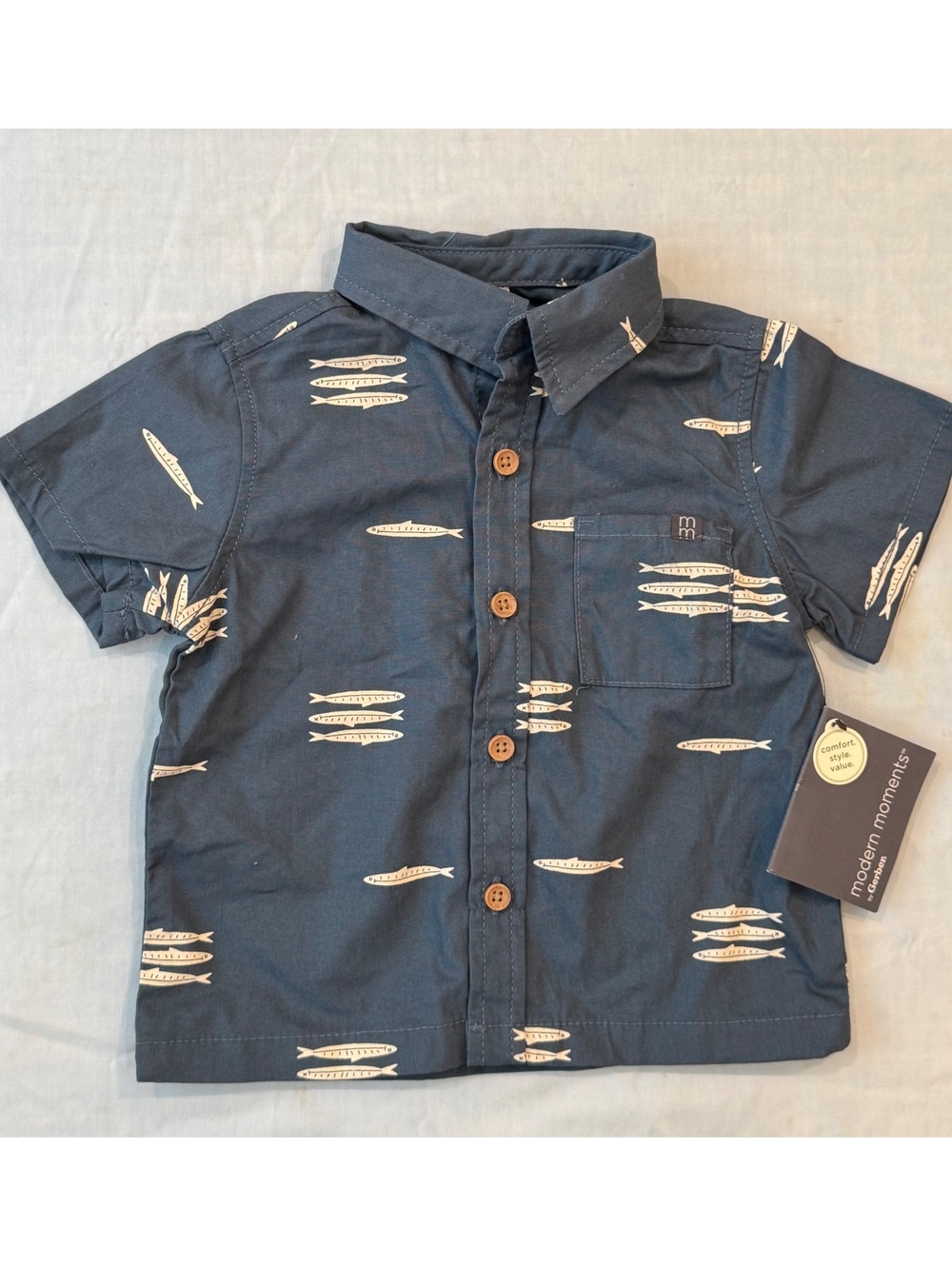 NWT Modern Moments Gerber Boys 18M Fish Print Shirt Shorts 2 Piece Set
